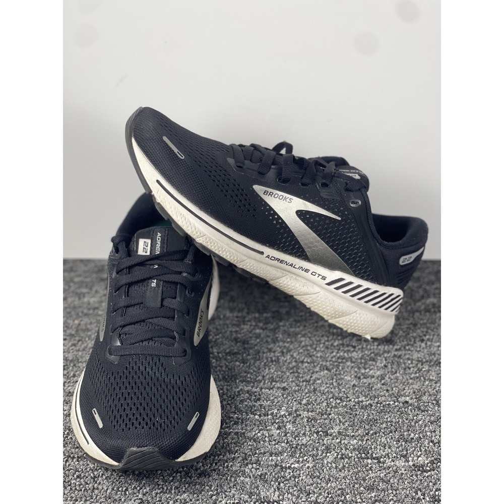 Brooks Adrenaline GTS 22 Womens 7.5 Running Stability Trainer Black Silver Shoes